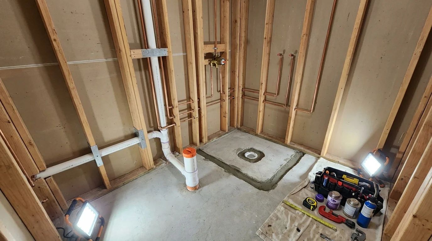 Bathroom rough-in plumbing during remodel by Johns Plumbing LLC in Black Canyon City