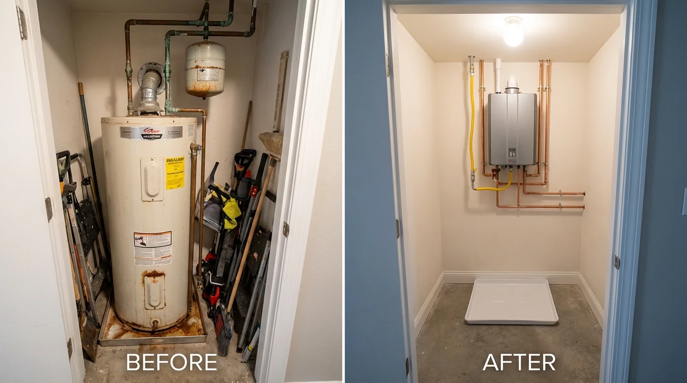 Tank water heater versus wall-mounted tankless unit comparison for Black Canyon City, AZ homeowners